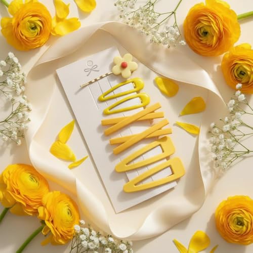 Yellow Flower Hair Clips Set 7Pcs Gold Hair Pins for Women and Girls