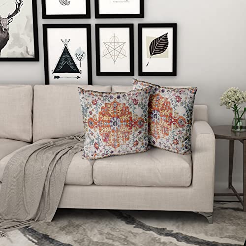 Kawani Boho Carpet Throw Pillow Covers, 18x18 Vintage Ethnic Set of 2