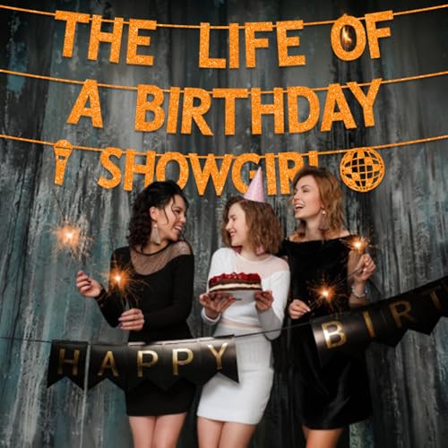 Orange Glitter Showgirl Birthday Banner for Women & Girls