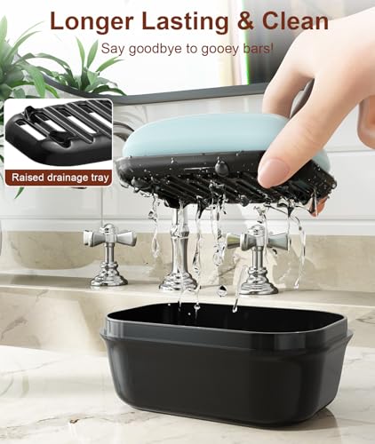 Quatish Leakproof Travel Soap Dish with Lid - Medium Black Bar Soap Holder