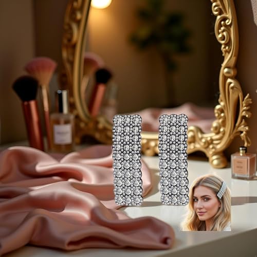 Silver Rhinestone Snap Hair Clips for Women and Girls - 2 Pcs