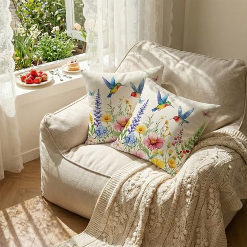 GEEORY Floral Throw Pillow Covers Set of 2 - 18x18 Inch Spring Decor