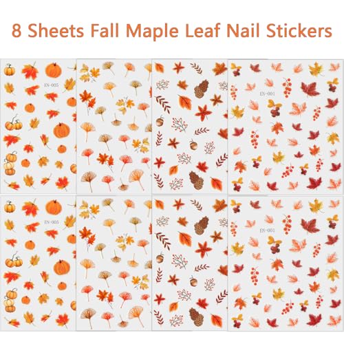 Autumn Maple Leaves Nail Stickers 3D Thanksgiving Pumpkin Fall Decals
