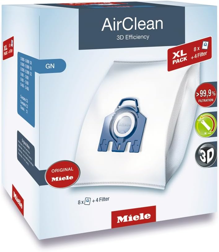 Miele AirClean XL Pack GN Vacuum Cleaner Bags - 8 Bags for Complete C3, C2 & Classic C1 Models