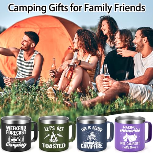 4-Pack Camping Coffee Mugs - 14oz Stainless Steel Insulated Cups with Carabiner - Happy Campers Gift Set for Outdoors, Picnic, Birthday, Christmas - Variation 2-4Pcs