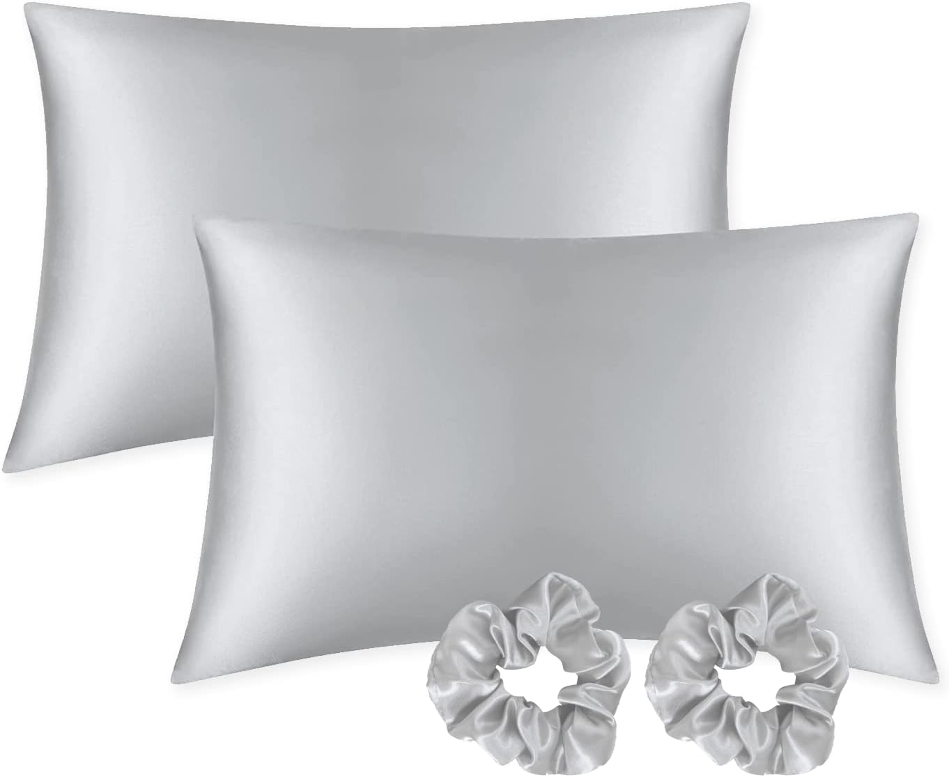 Skiennix Satin Pillowcases - Super Soft Silky Set of 2 for Hair & Skin | Standard 20x26 inches, Silver Grey