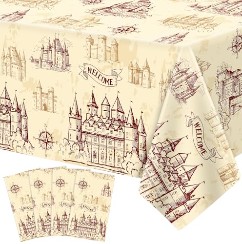 4 Pack Wizard Tablecloths - Vintage Castle Design for Parties 51x86