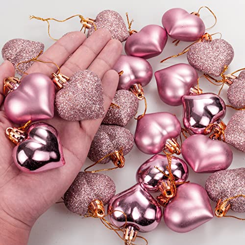 36pcs Rose Gold Heart Ornaments for Valentine's Day Decor