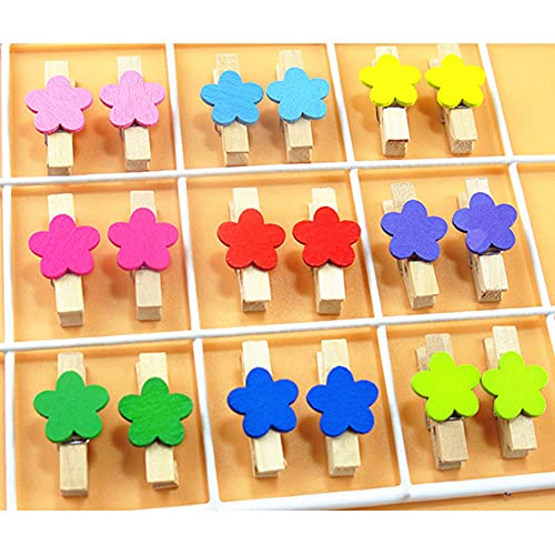 EastyGold Mini Wooden Photo Clips – 50 Pack, 35mm Colorful Flower Clothespins