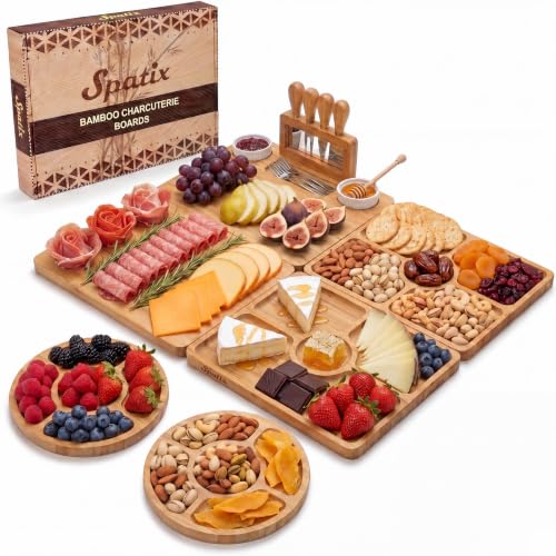 Large Modular Bamboo Charcuterie Board Set with Knives and Accessories