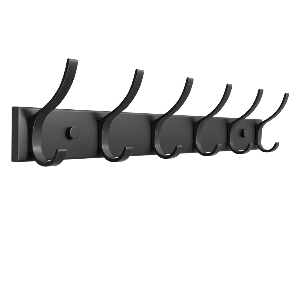 Geobella Coat Rack Wall Mount with 6 Hooks (Black, 1 Pack), Heavy Duty Coat Hooks Wall Mount for Entryway, Bedroom, Closet, Wall Hooks for Hanging Hats, Bags, Purses