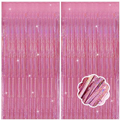 Pink Streamers Backdrop Set - 2 Pack Glitter Tinsel Curtains