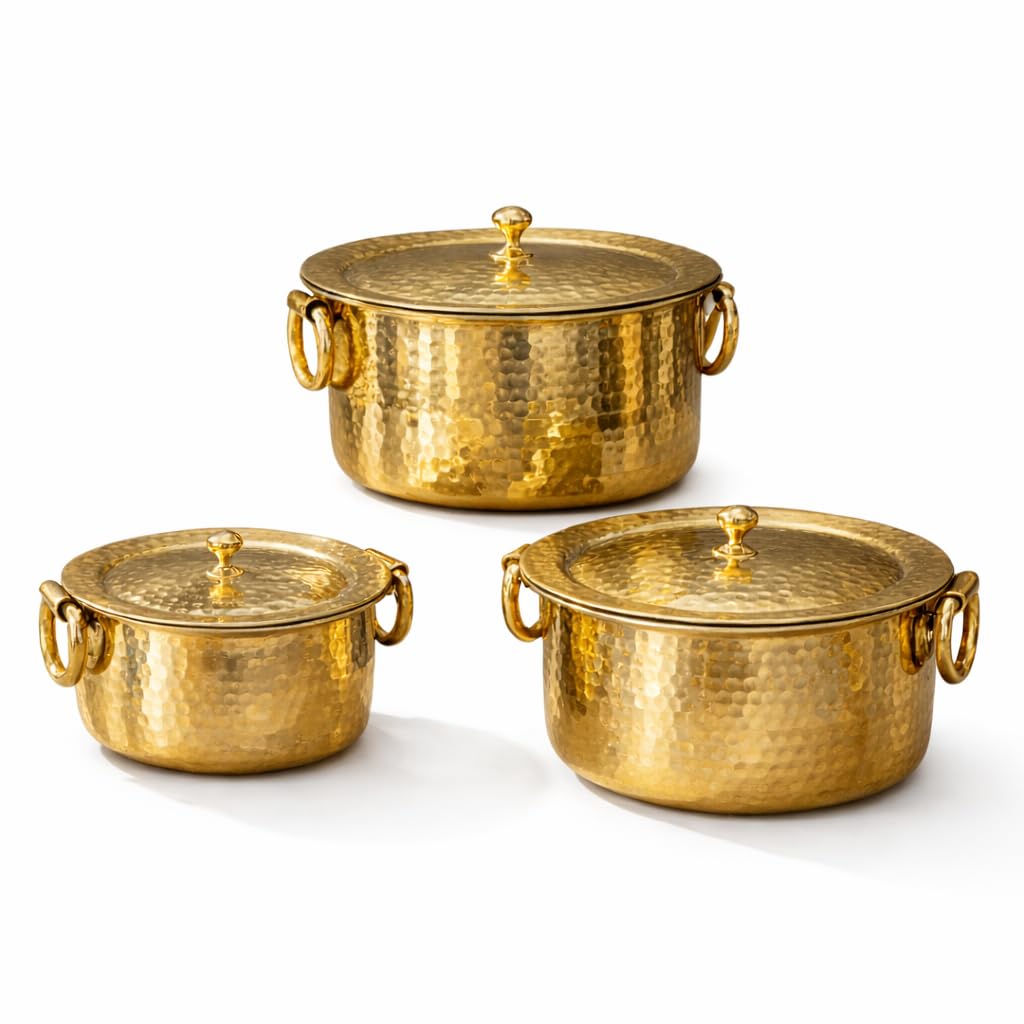 P•TAL Brass Stock Pot with Lid Naturally Nonstick and Toxin Free Pasta Pot Multipurpose Cooking Pot, PFOA and PTFE Free (1 Quart)