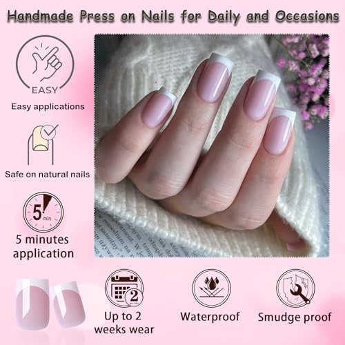 LoveOurHome Medium Square French Tip Press On Nails Kit