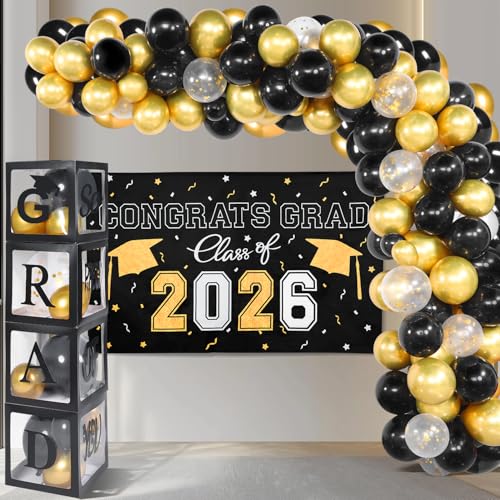 Class of 2026 Black and Gold Graduation Party Decoration Set with Arch Kit