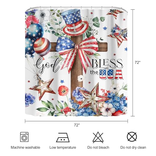 Patriotic 4th of July Shower Curtain - God Bless the USA, 72x72 Inch