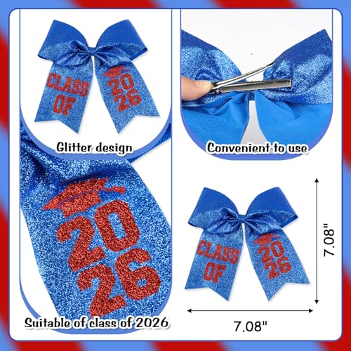 Class of 2026 Blue Glitter Graduation Cap Bow Decoration