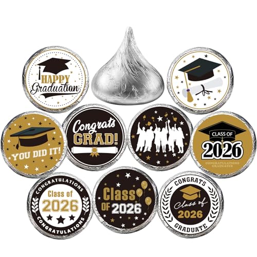 180 PCS Graduation Stickers Class of 2026 - Black & Gold Candy Labels