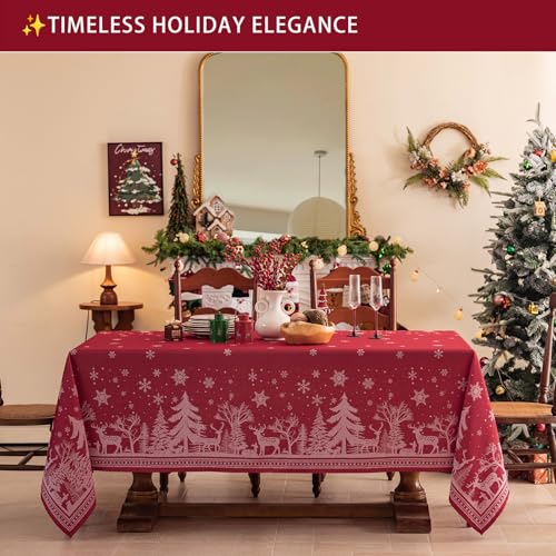 Red Christmas Tablecloth 60x120 Inches Rectangle Holiday Decor - Midsummer Breeze