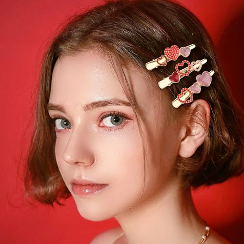 CURASA Valentine’s Day Heart Metal Alligator Hair Clips Rhinestone