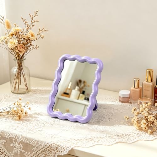 Wave-Inspired Portable Makeup Mirror - 6.7x5.3 Inch, Purple
