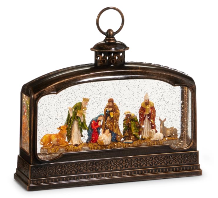 Lighted Nativity Water Terrarium Snow Globe with Glitter and Timer