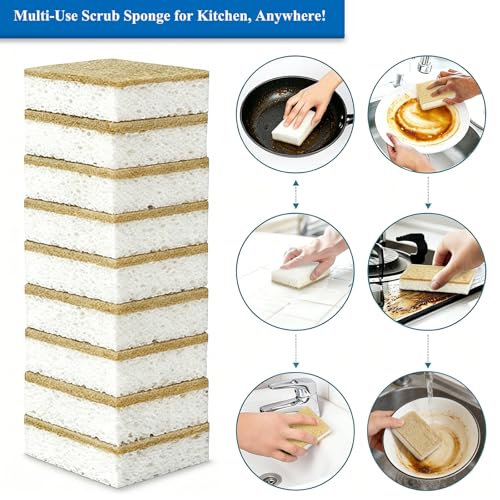 YeahWhee Natural Kitchen Sponges - 12 Pack Biodegradable Scrub Sponges