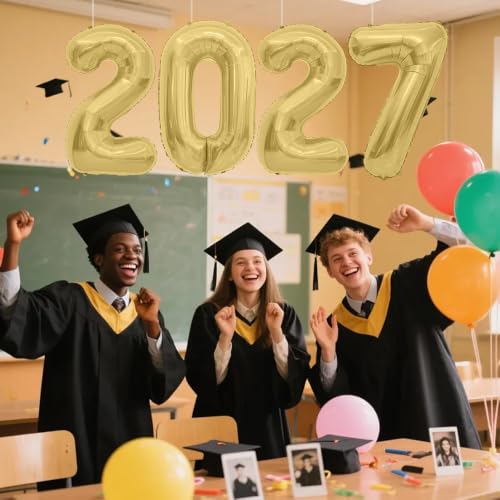 Muting Gold 2027 Number Balloons for New Year Graduation Party Decorations - 4 Pack