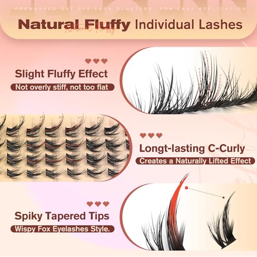 Eefofnn Manga Lash Clusters Cat Eye Individual Eyelash Extensions D Curl