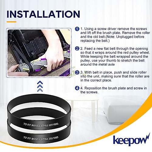 KEEPOW Vacuum Belt 4 Pack for Bissell PowerForce Helix Turbo