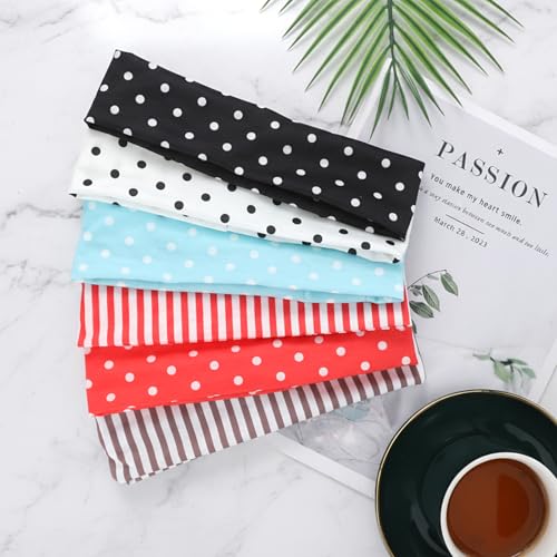 Exircy 6 PCS Polka Dot & Striped Headbands Soft Elastic Non-Slip