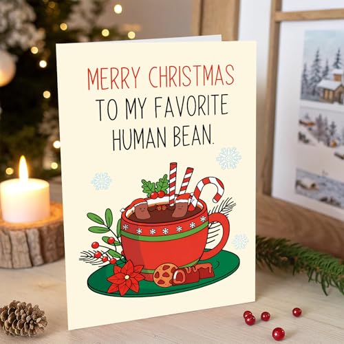 Funny Romantic Christmas Card for Boyfriend Girlfriend - Bean Xmas Card