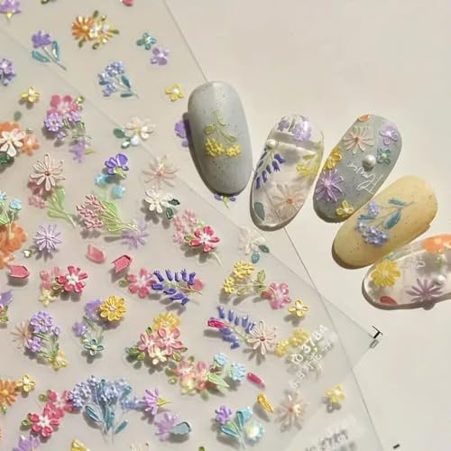 5D Embossed Flower Nail Art Stickers Self-Adhesive Floral Decals