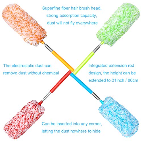 Tonmp 4-Piece Extendable Microfiber Duster Set with Bendable Heads