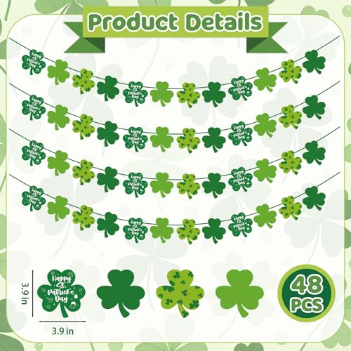 St. Patrick's Day Felt Shamrock Garland Banner - 4 Pack