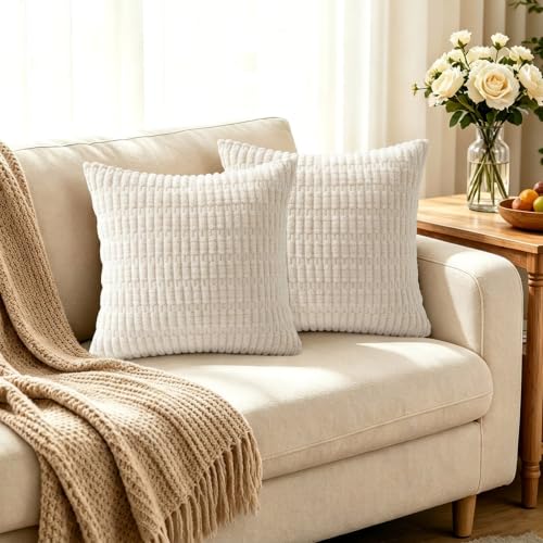 Hexagram Corduroy Pillow Covers Set of 2, 18x18 Inches - Soft Striped Accent for Sofa & Home Decor