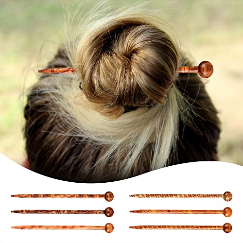 Boho Vintage Wood Hair Styling Pins 6 Pack 5.1 Inch Hair Sticks
