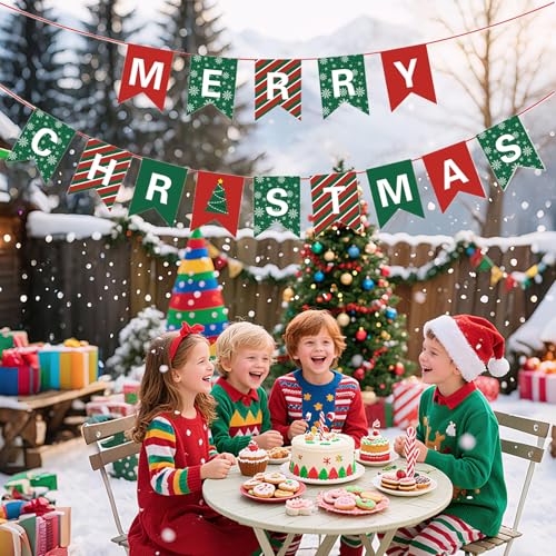 Merry Christmas Banner Red and Green Sign Holiday Party Decorations
