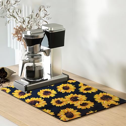 Sunflower Dish Drying Mat - Absorbent Rubber Kitchen Mat (12x16in)