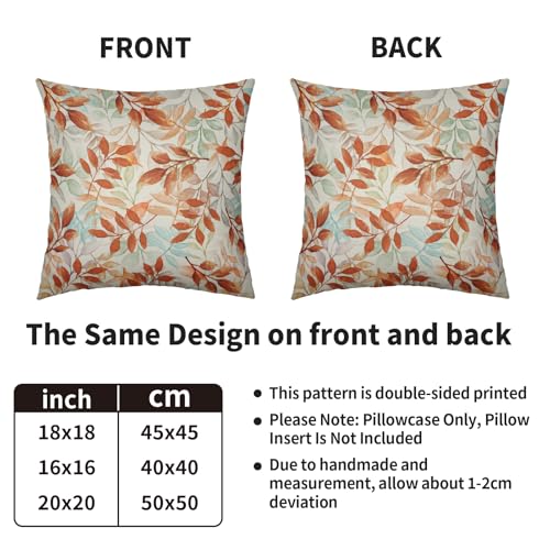 Burnt Orange Fall Pillow Covers 18x18 - Set of 2 Autumn Leaves