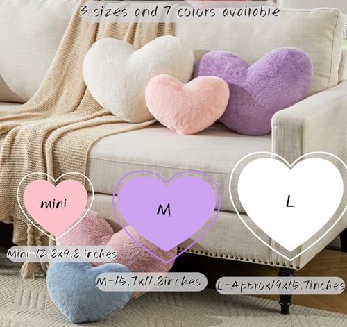 Heart Shaped Pillow - Soft Faux Rabbit Fur, 12.8x9.8in