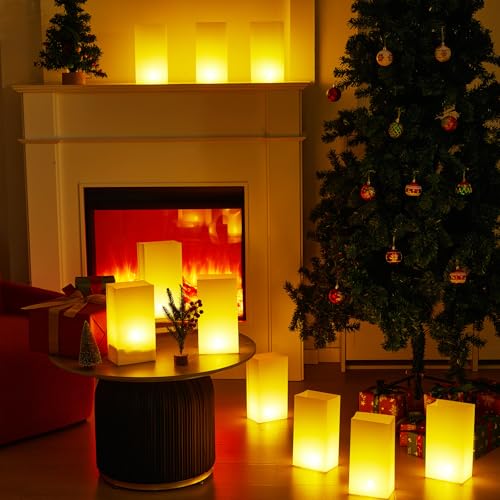 White Luminary Bags with LED Candles Set - Waterproof Pathway Decor