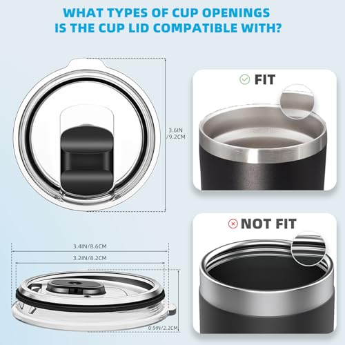 3 Pack 20 oz Tumbler Lid,Replacement Lids Compatible for YETI -BPA Free Spill Proof Cup Covers - Compatible with 10/24 oz Mug and 10 oz Lowball(Black)