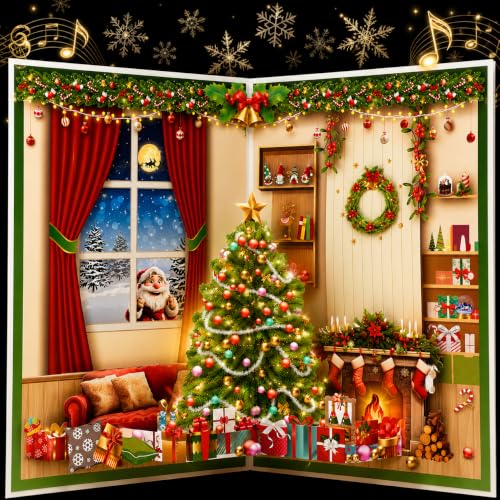 APOTODITO Christmas Tree Pop Up Card with Lights and Music - Christmas House Variation