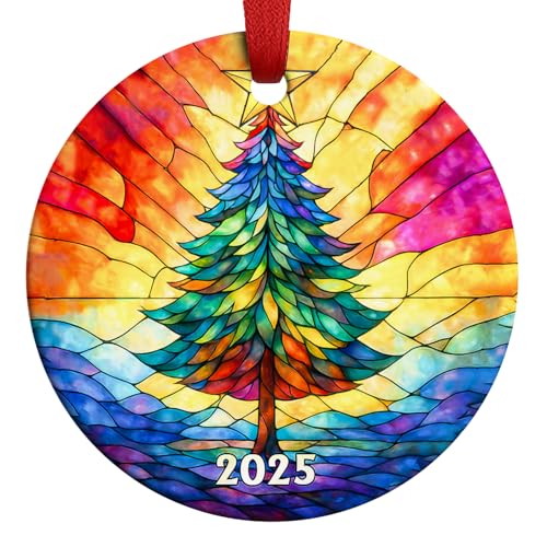 2025 Dated Stained Glass Christmas Tree Ornament - Colorful Keepsake