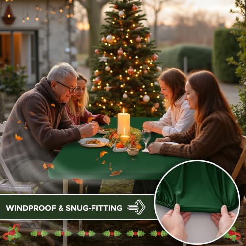Fitted Stretch Tablecloth for 6 Ft Rectangular Tables - Hunter Green 6 Pack