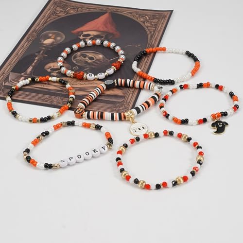 Lonext Halloween Bracelet Stack with Ghost & Pumpkin Charms