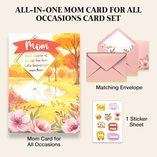 Gold Foil 5x7 Mother's Day Card for Mom with Envelope & Stickers