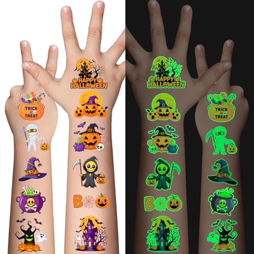 Glow in the Dark Halloween Temporary Tattoos for Kids Party Favors 50 Pcs