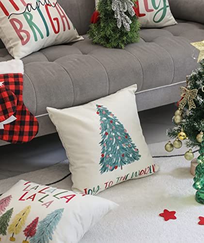 Colorful Christmas Pillow Covers Set of 4 - 16x16 Inch Holiday Decor